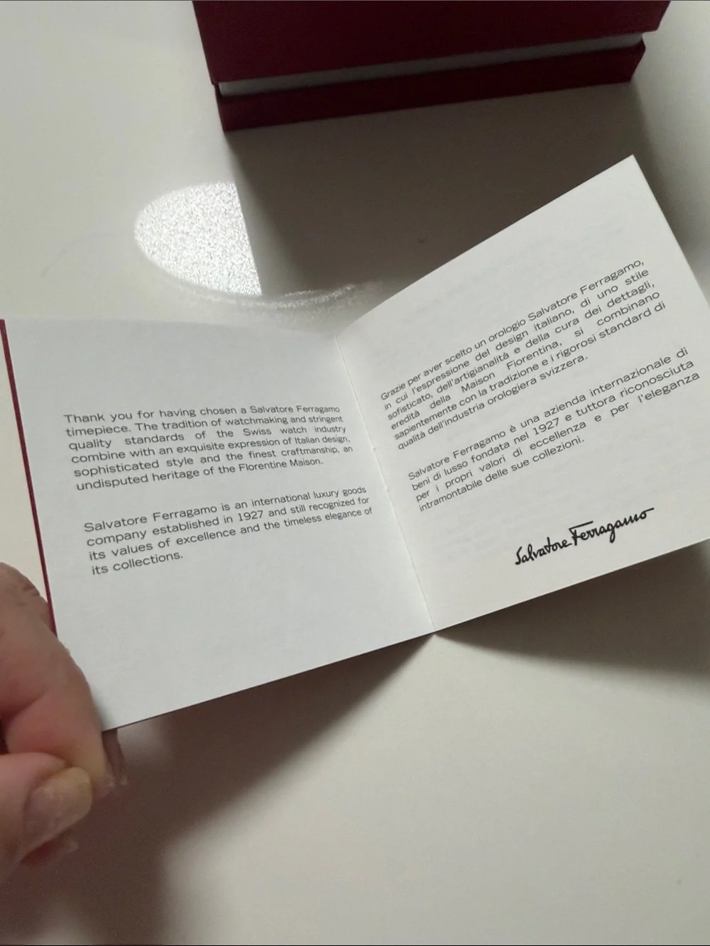 Salvatore Ferragamo Wine Red Gift Box with Silver Logo/ warranty authentic book