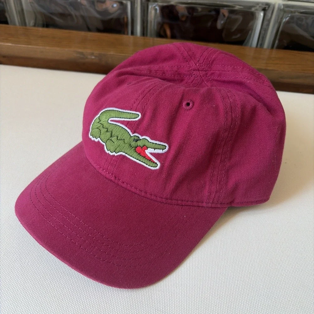 Lacoste Maroon Red Hat Adjustable Cap Big Logo Crocodile One Size