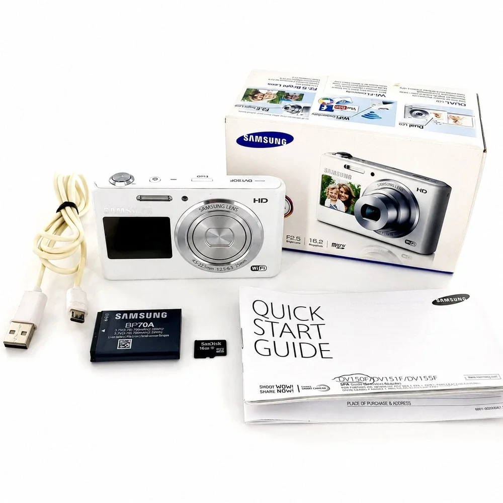 Samsung DualView DV150F 16.2MP Digital Camera White Complete In Box Tested Works