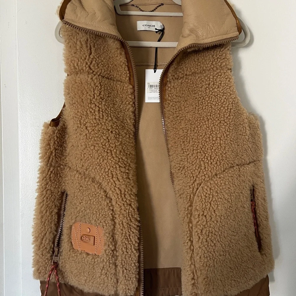 Coach Shearling Leather Tan Vest Jacket Outerwear BNWT