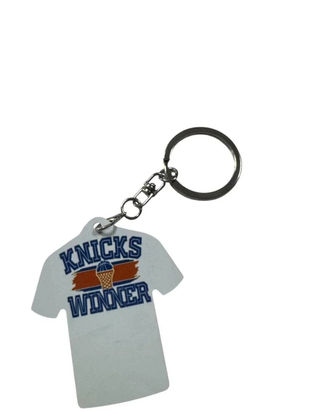 Knicks Winner Basketball Jersey Shape Metal Keychain, White, Sports Fan Accessor