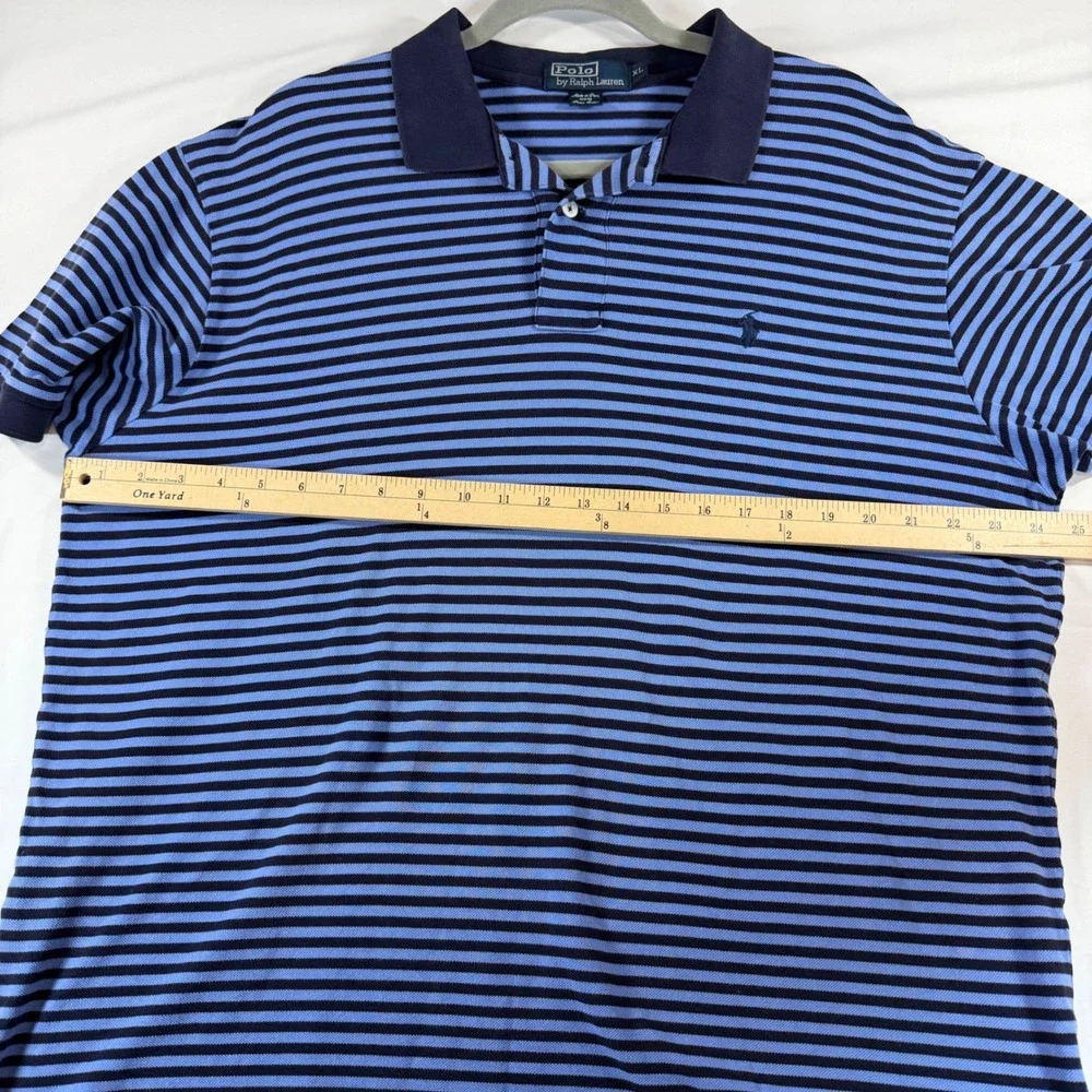 Polo Ralph Lauren Mens XL 100% Pima Cotton Striped Polo Blue Navy Short Sleeve