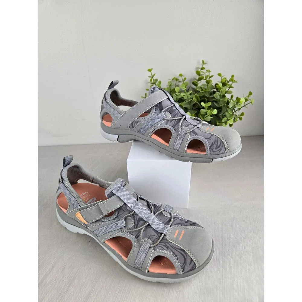 Dr Scholls Adelle Rek Women 7M Gray Peach Sporty Fisherman Sandals Walking Shoes