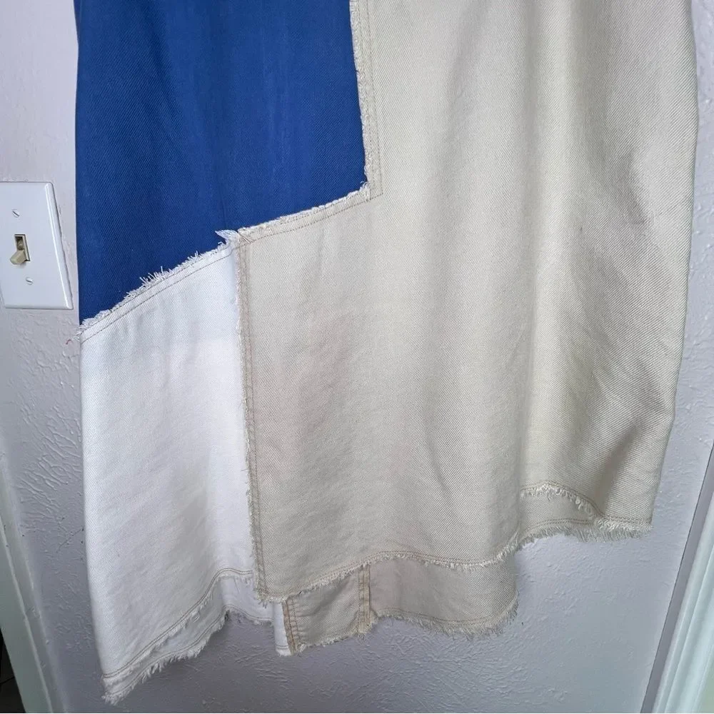 Anthropologie Holding Horses Frida Patchwork Asymmetric White, Blue Skirt Sz 8