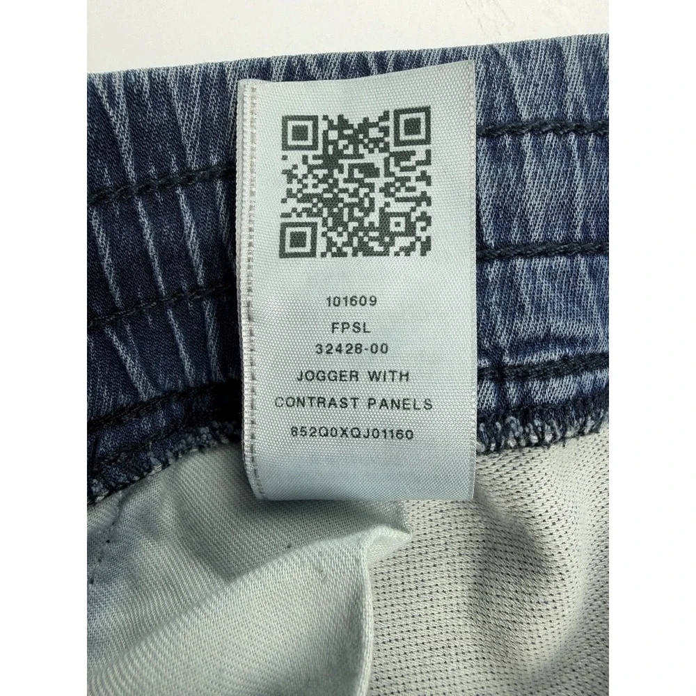 True Religion Jogger Pants Men's Approx 40 Blue Denim Contrast Panel Drawstring