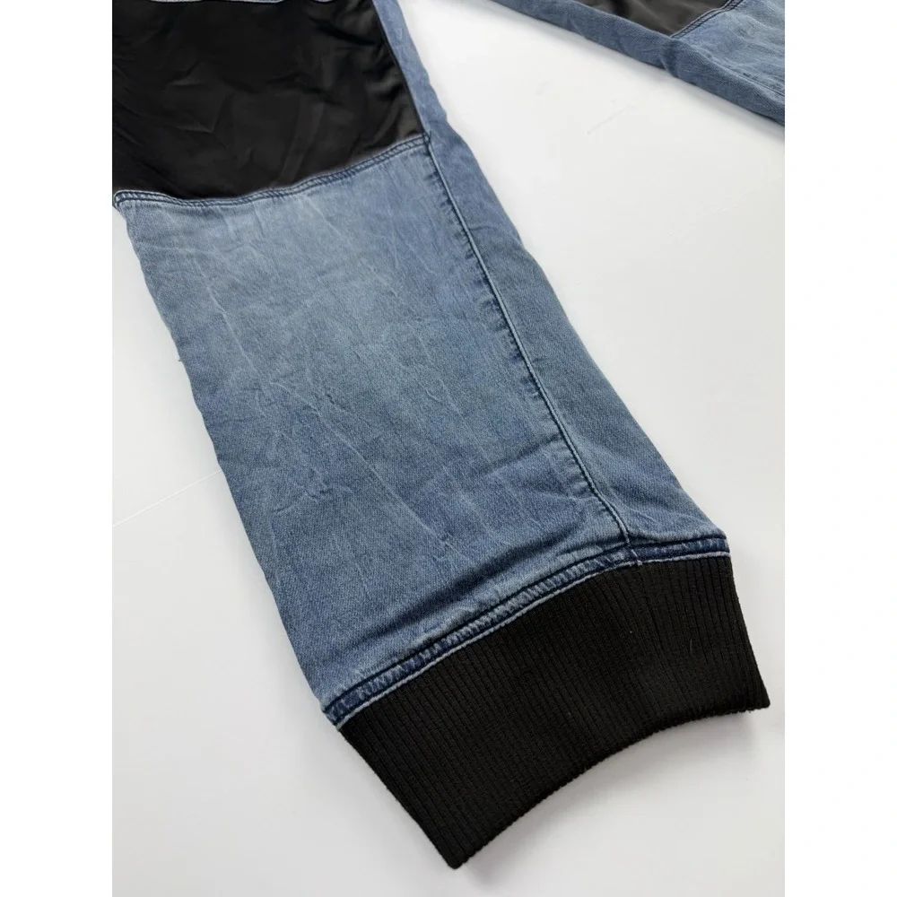 True Religion Jogger Pants Men's Approx 40 Blue Denim Contrast Panel Drawstring