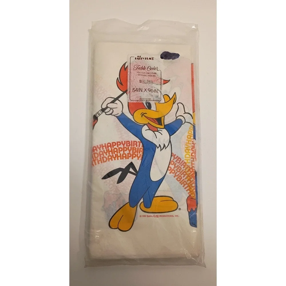 1981 Vintage Party Place Woody Woodpecker Paper Table Cover 54x96