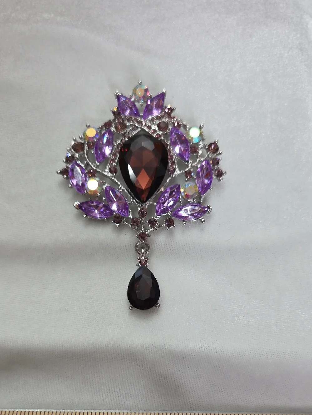 Women's Large Purple Elegant Crystal Brooch Retro Style Pin Rhinestones Dangle