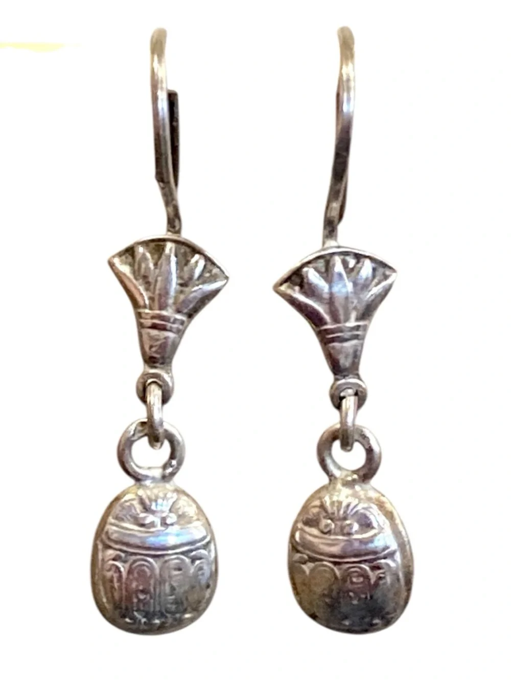 Vintage Egyptian Revival .800 Silver Scarab & Lotus Earrings — Cairo Hallmarked