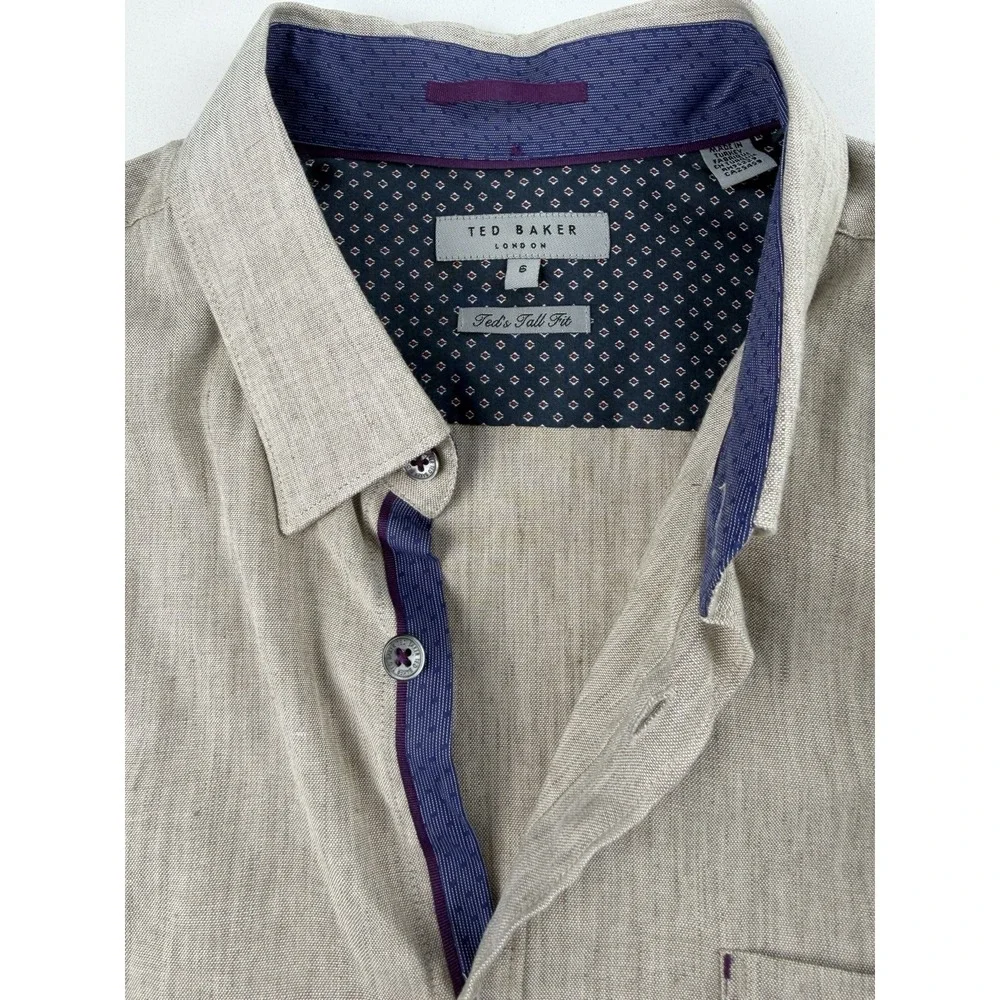Ted Baker London Men's Linen Blend Button Up Shirt Size 6 Large Beige