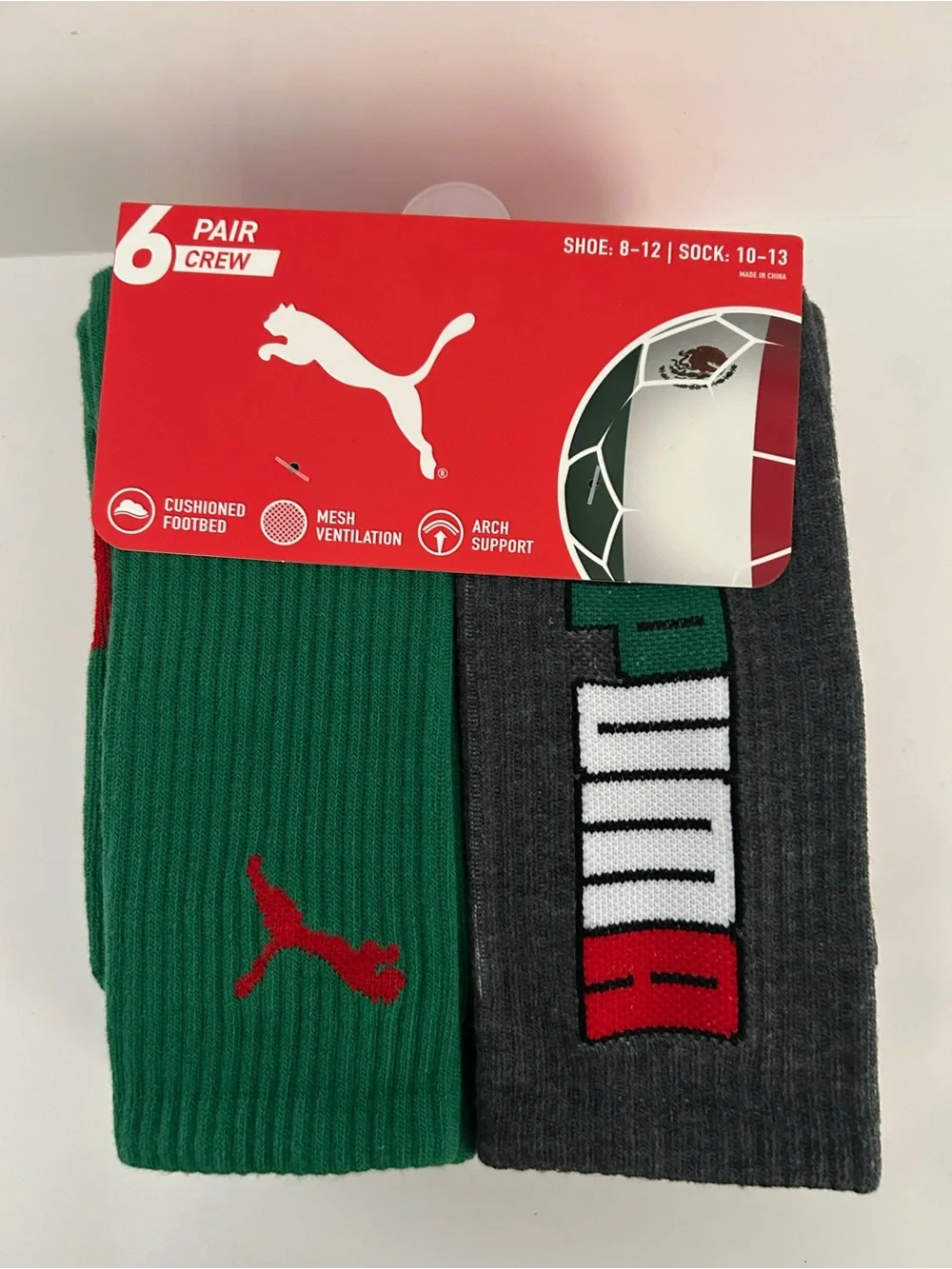 Mexico Puma Men’s Crew Socks 6-Pack