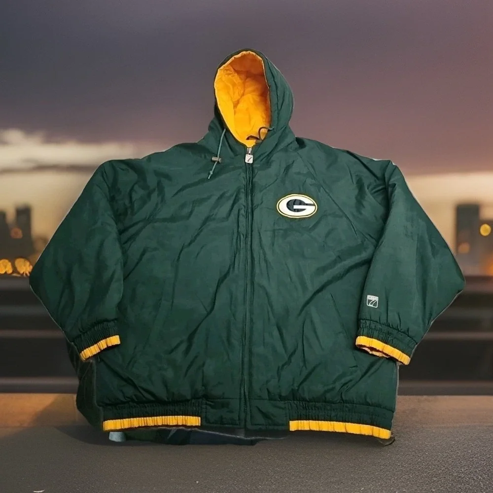 Vintage Green Bay Packers NFL Gameday Logo 7 Jacket (1990s) Hooded Men's XL Rare