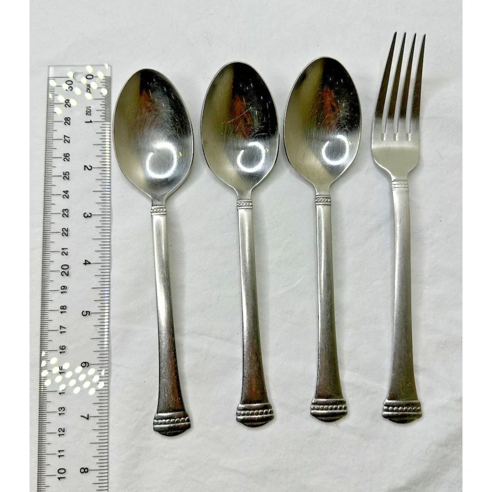 Towle Beaded Classic Stainless Flatware Dinner Fork Spoons  4 Pc Set