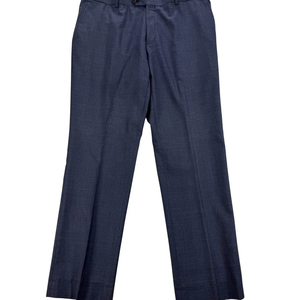 Spier & Mackay Dress Pants Mens 38x32 Blue Check Wool Flat Front Office Classic