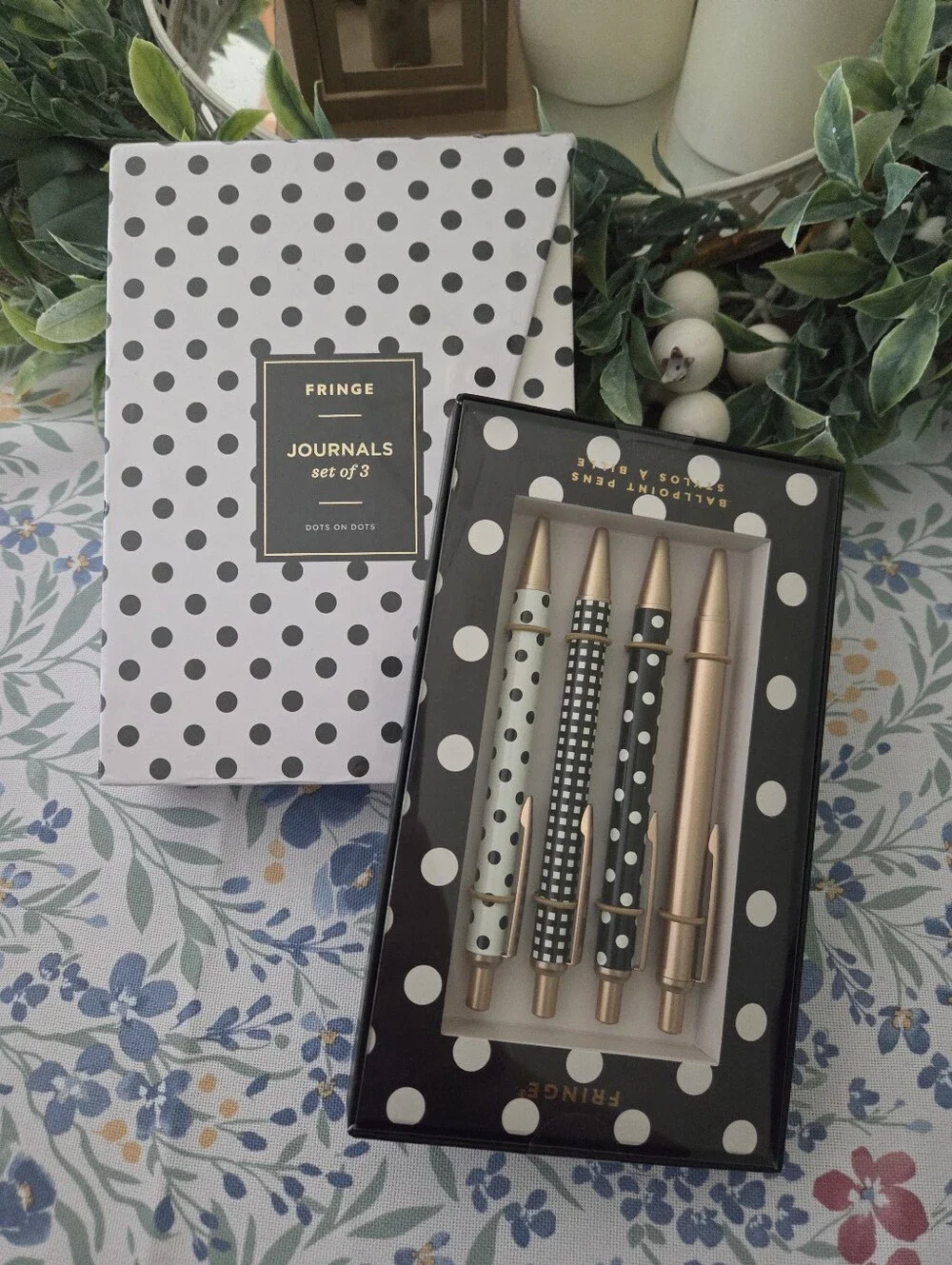 Fringe Studio Black & Rose Gold Polka Dot Ballpoint Pen Set & Journals