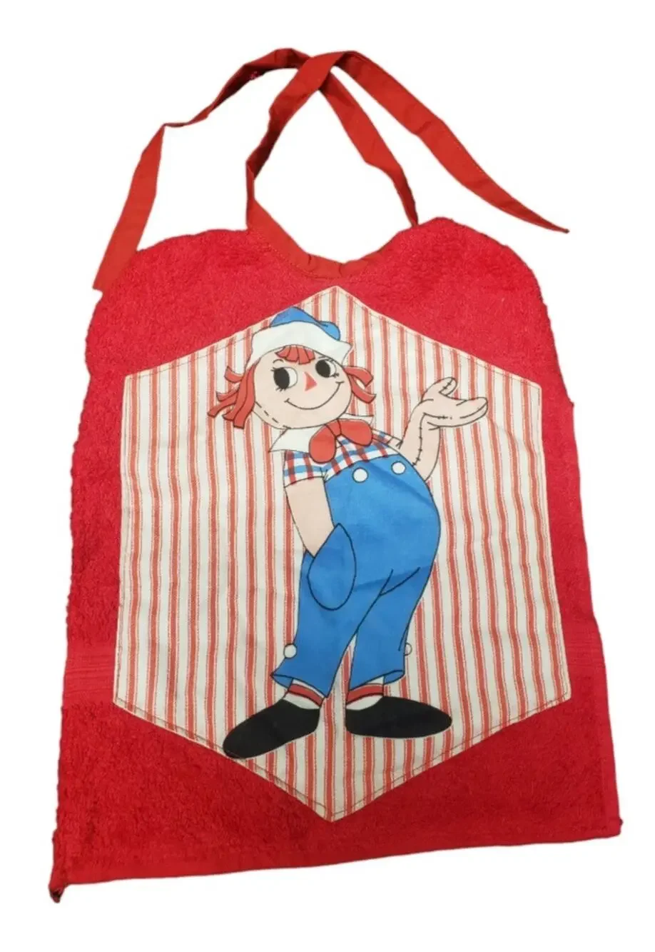 Raggedy Ann & Andy Red Baby Bib | Ties in the Back | Towel Terry Cloth Material