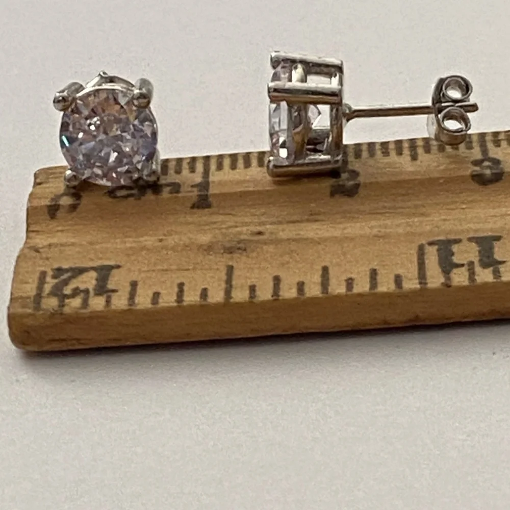 925 Silver 7mm cz earrings cubic zirconia cz stone stunning