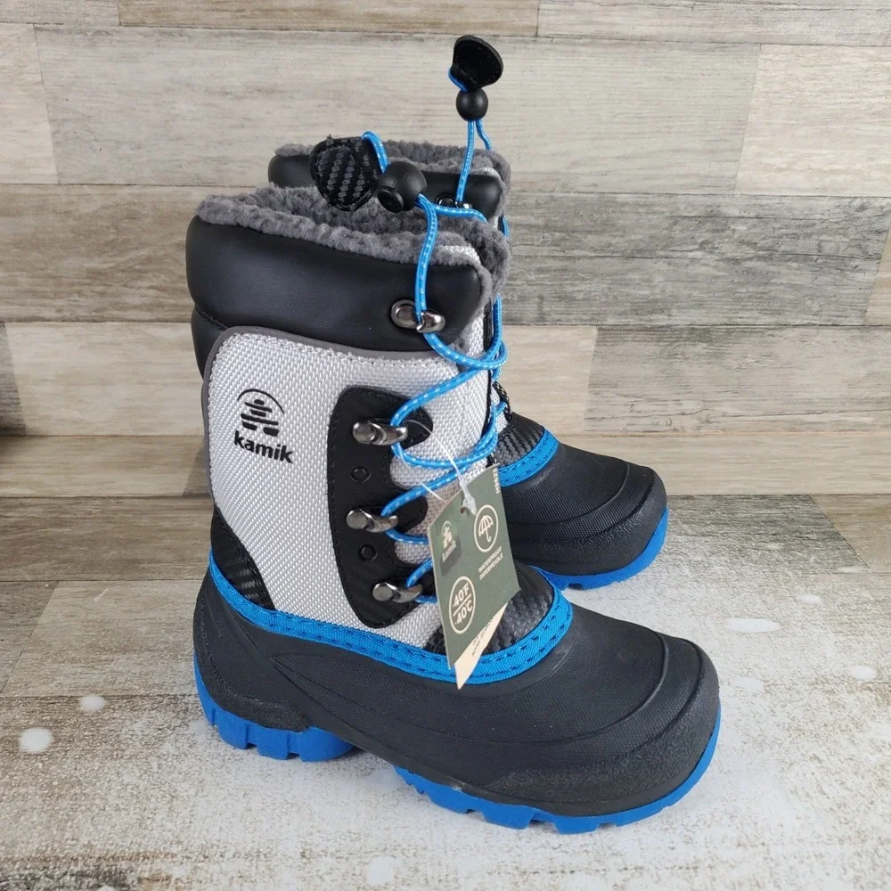 Kamik Luke 3 Kids Winter Boots Sz 12 Light Gray Blue Waterproof Lace Up Mid-Calf