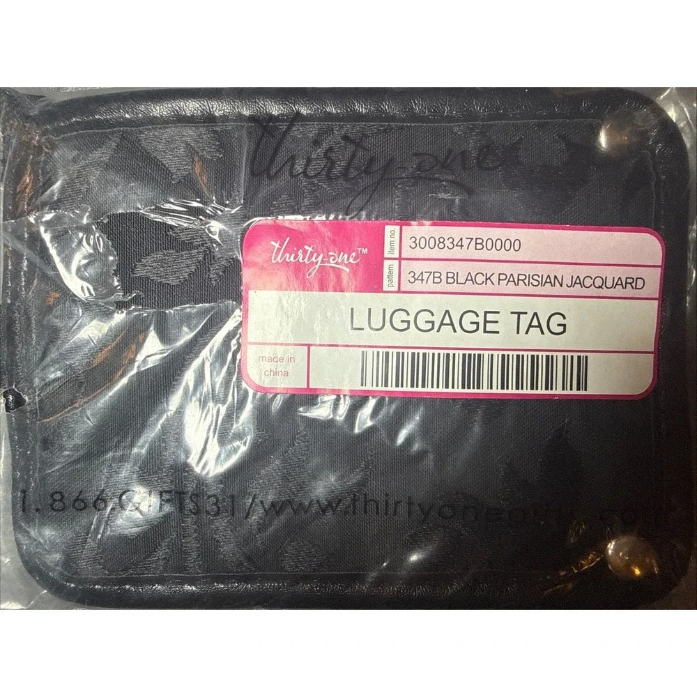 Thirty-One Luggage Tag 347B Black Parisian Jacquard NEW
