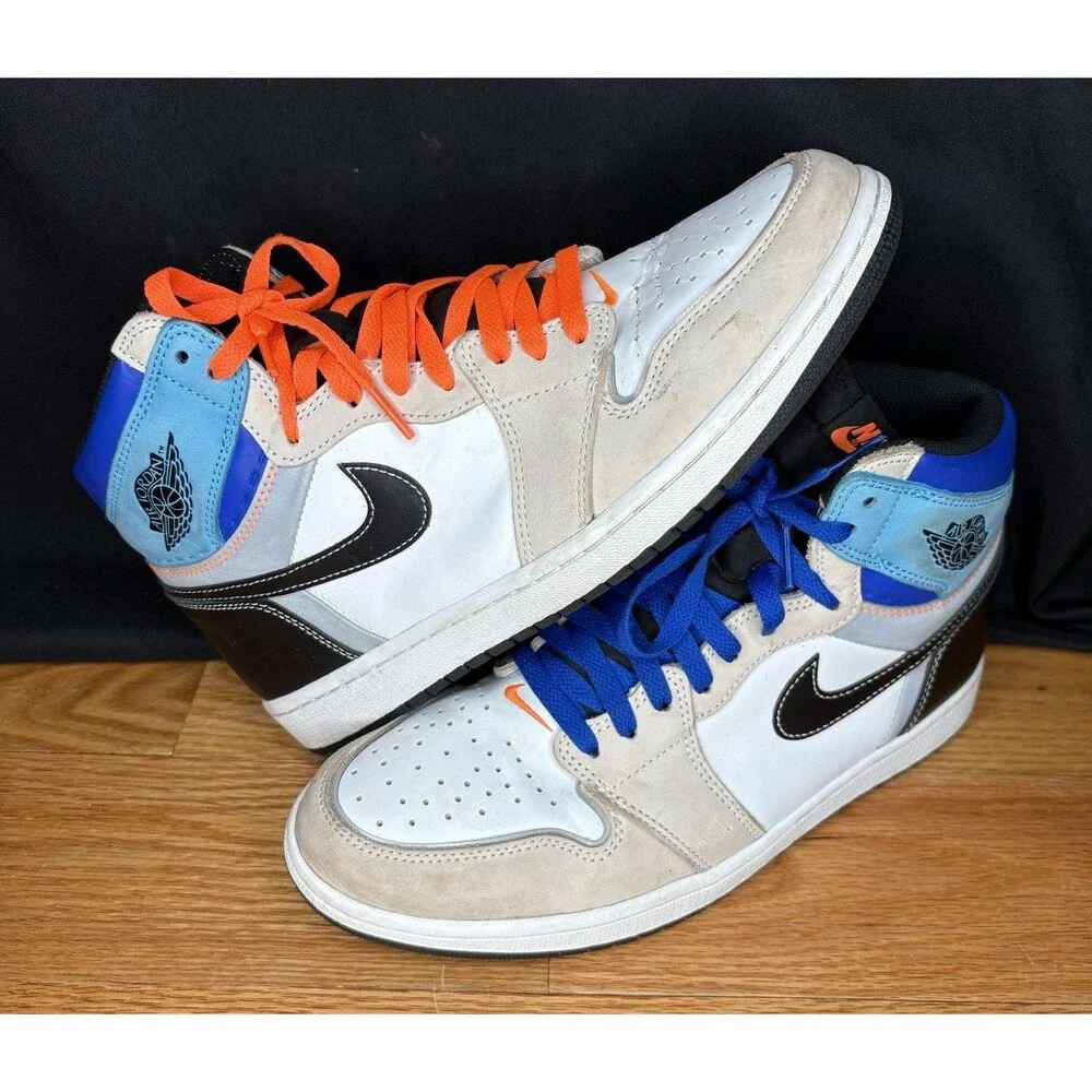 Jordan Air Jordan 1 Men’s High Top Lace-Up Basketball Sneakers White/Black/Blue