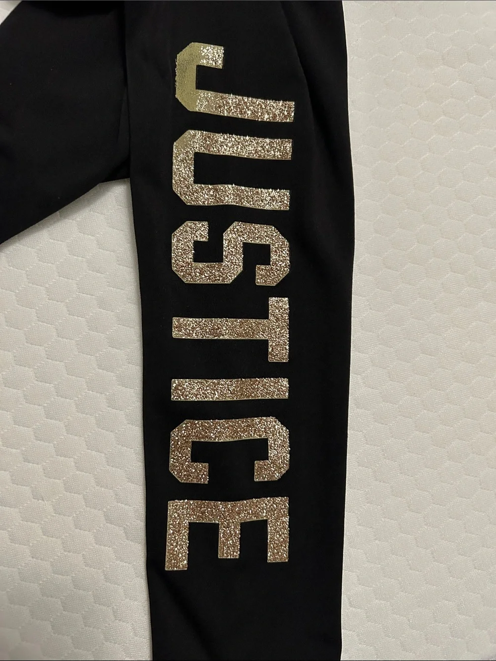 Justice Black Leggings with Glitter Silver Logo