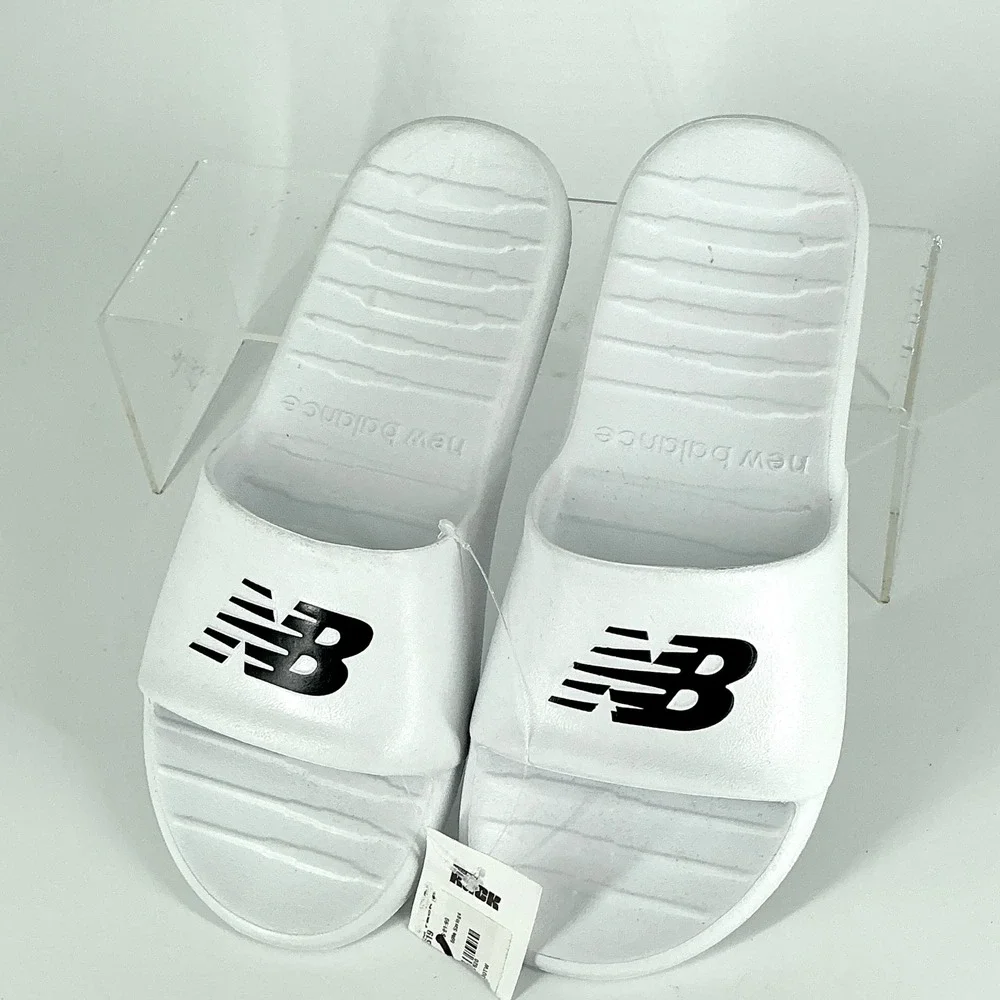 New Balance Mens Size 10 100 Slide Sandals NEW White Black Logo $40