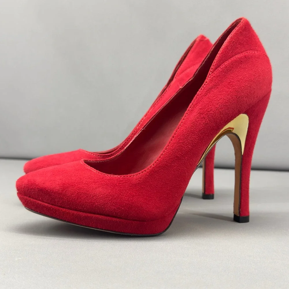 Alice + Olivia by Stacey Bendet Red Suede Platform Stiletto Heels Size‎ 8US/38.5