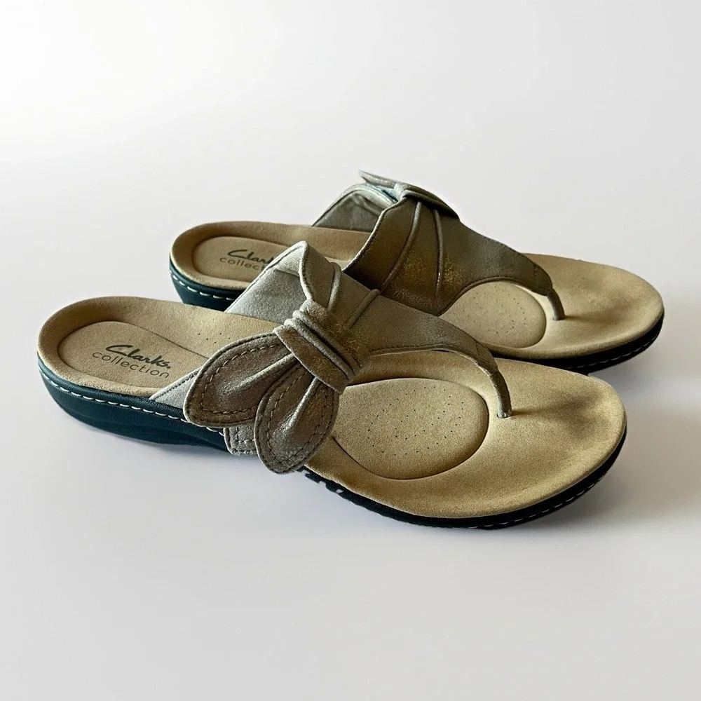 Clarks Collection Laurieann Rae Taupe Thong‎ Sandals Women's Size 10M