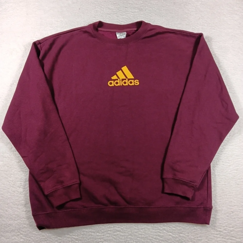 Vintage Adidas Sweatshirt Mens XL Red Crewneck Oversized Boxy Y2K Deadstock