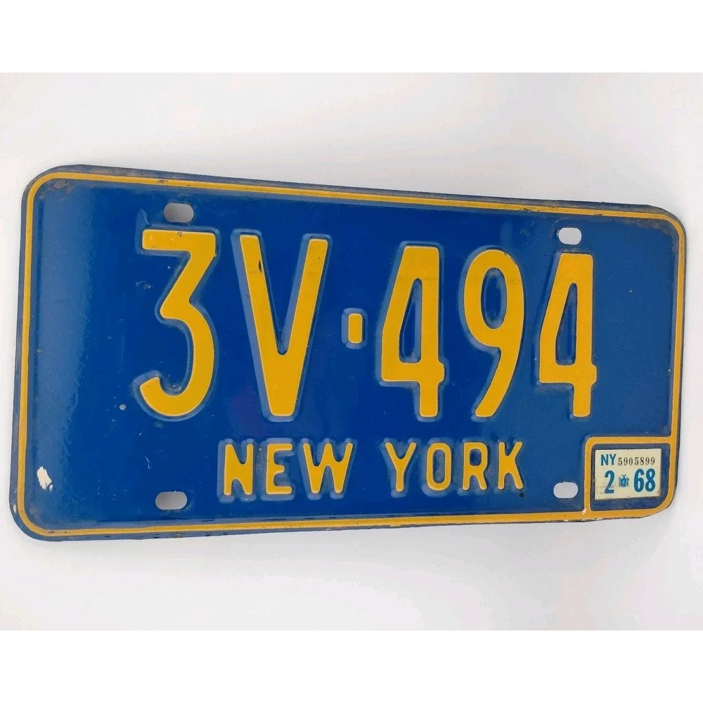 Vintage New‎ York 1968 Auto License Plate 3V-494