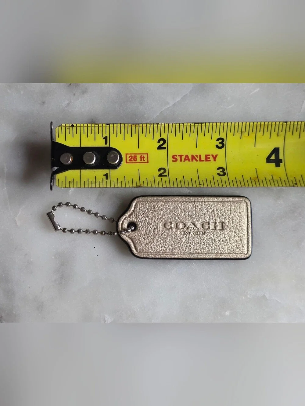 Authentic COACH Metallic Gold Leather Hangtag W/ Silver Chain