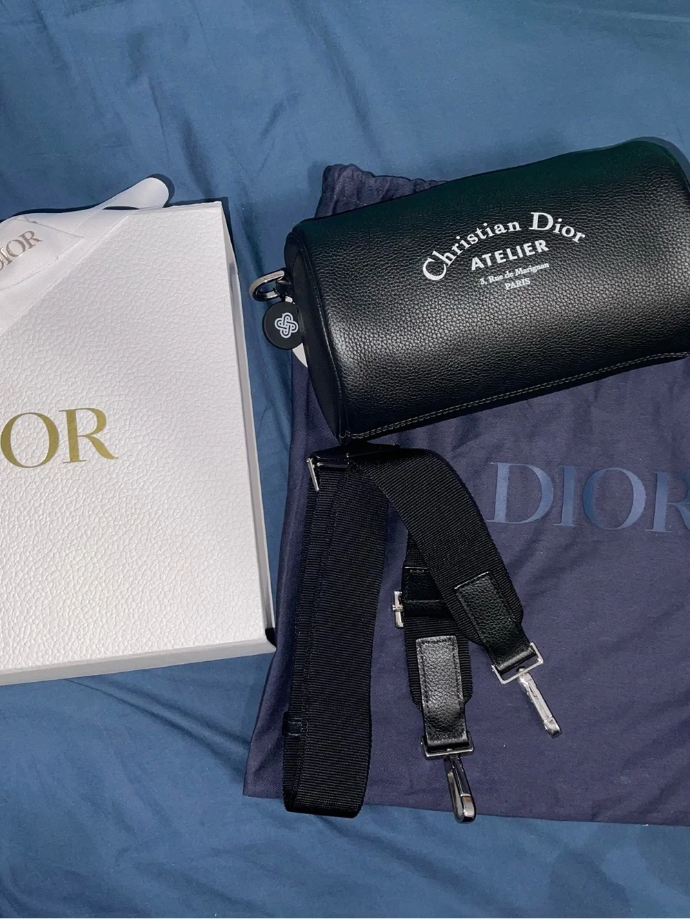 Authenthic DIOR Roller Leather Bag with Detachable Strap/ Full box and dust bag