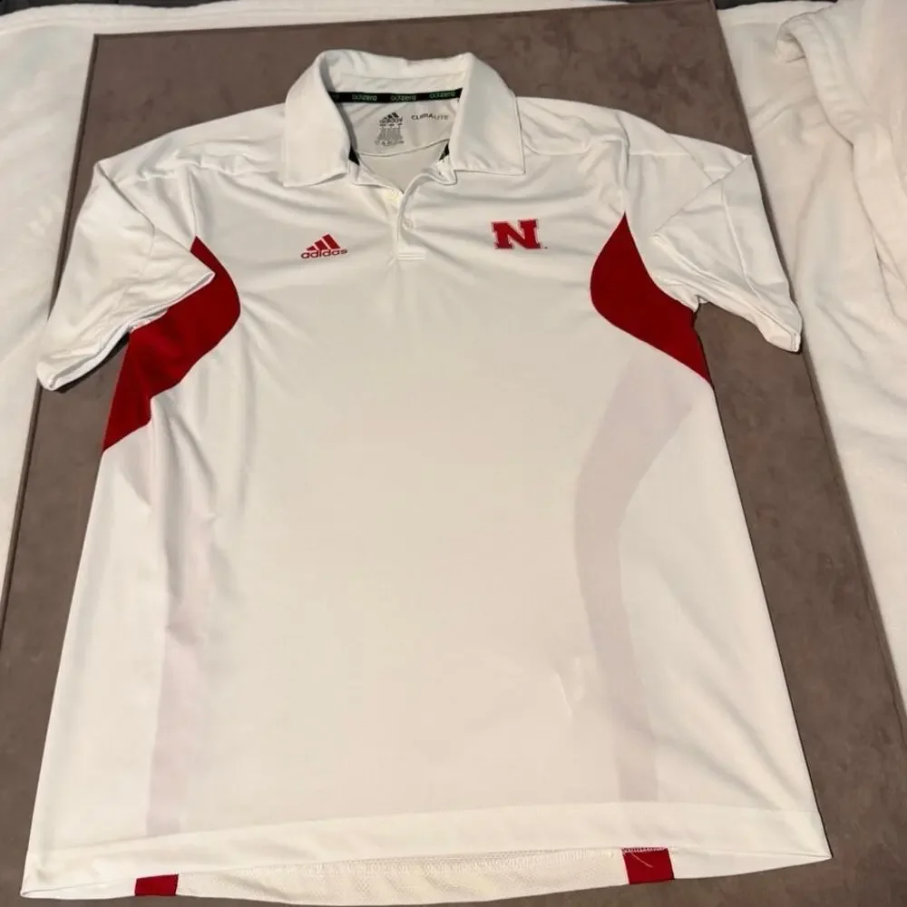 Adidas ClimaLite Adizero Nebraska Cornhuskers Polo Shirt White Red-medium