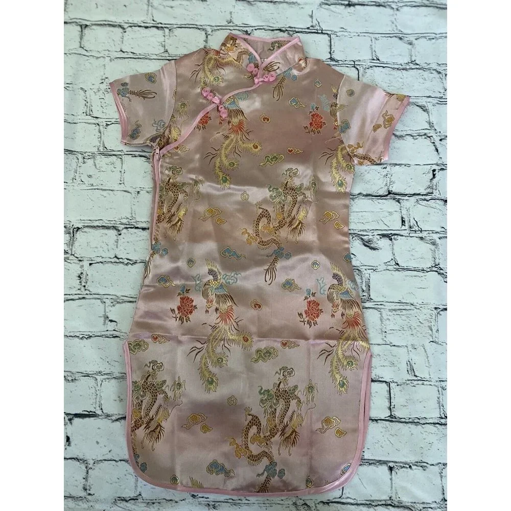 Chinese New Year Qipao Cheongsam Girls Size 6 Pink‎ Dress Party Peonies Costume