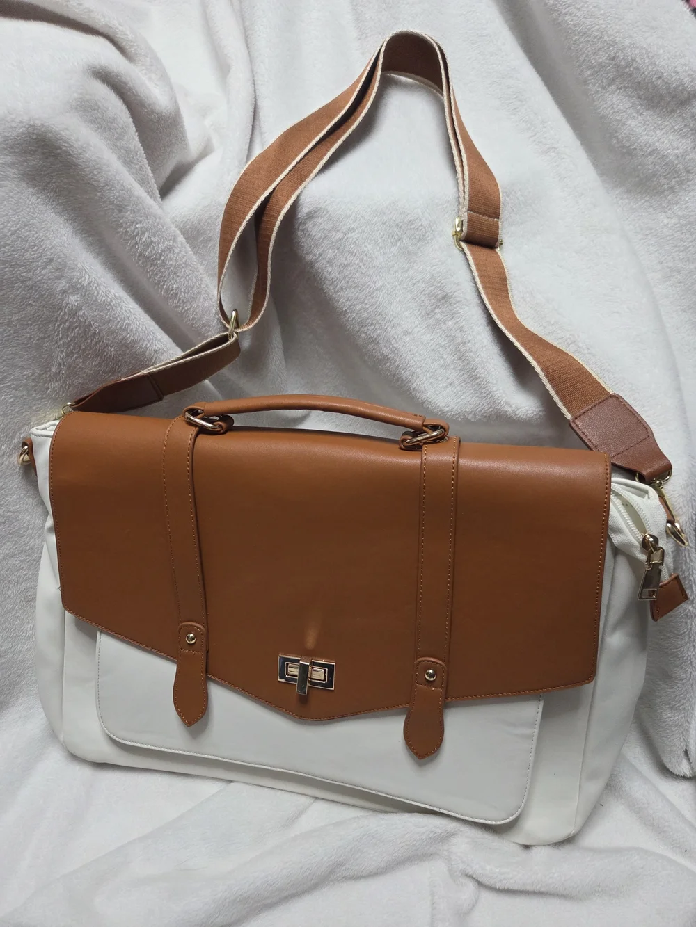 Two-Tone Tan and White Messenger Bag