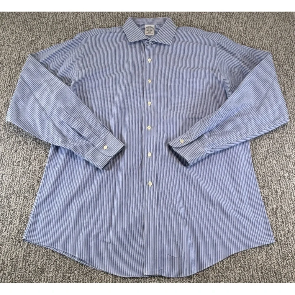 Brooks Brothers LS Button Down Shirt Mens 17- 36 XL‎ 346 Blue Striped Slim EUC