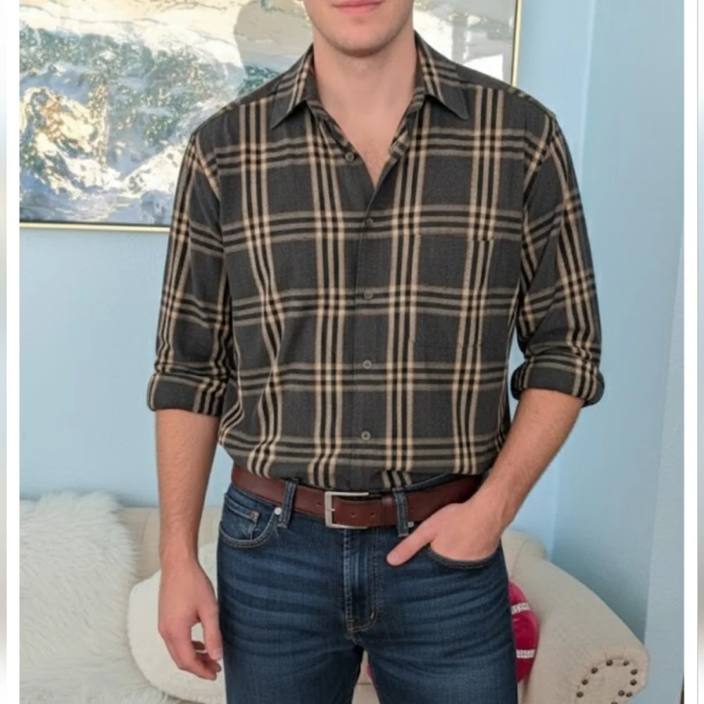 Banana Republic Black and Tan Plaid Men's Shirt Size M