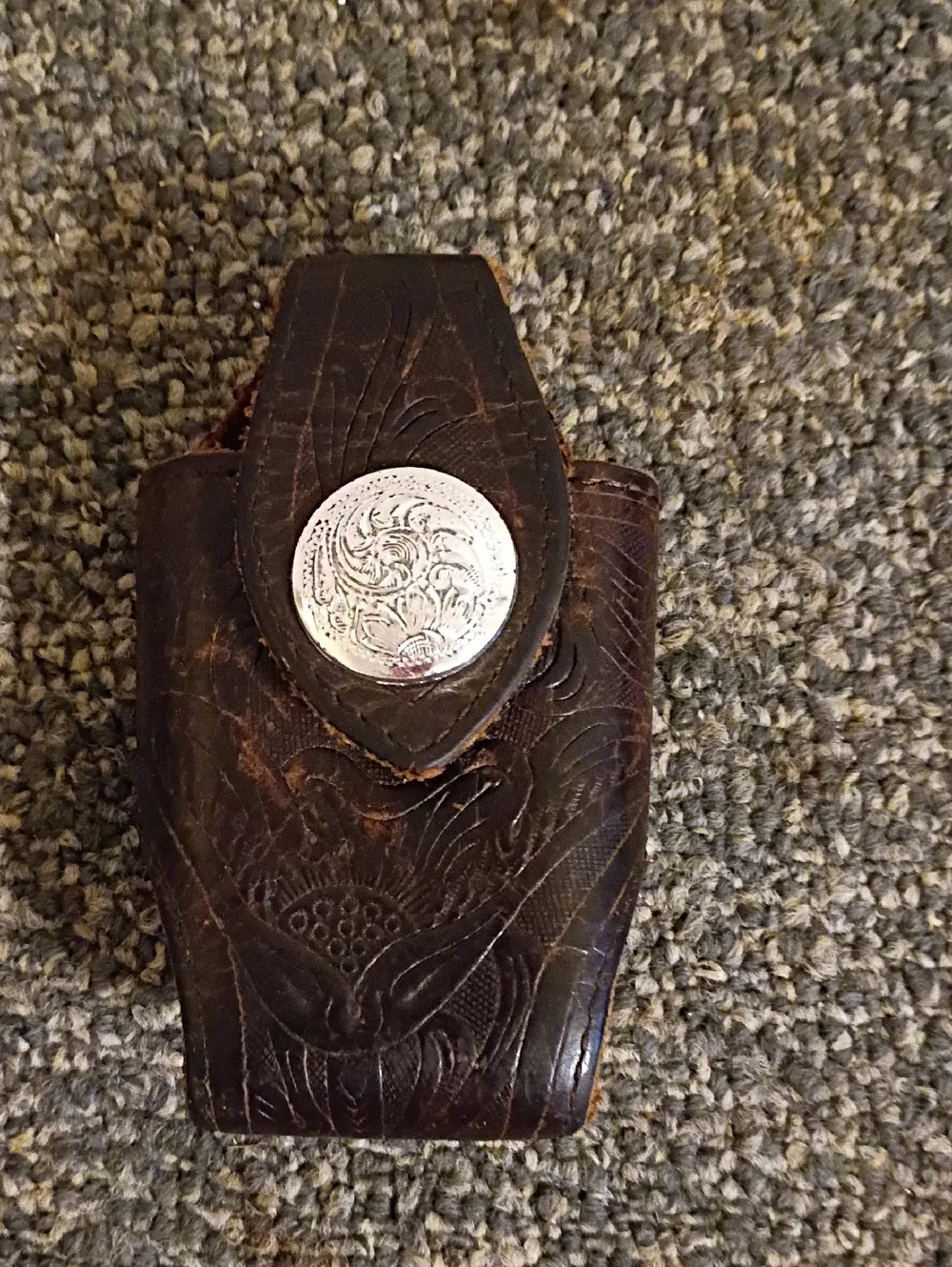 Men's Belt Clip Vintage Leather And Silver Tone Clip
