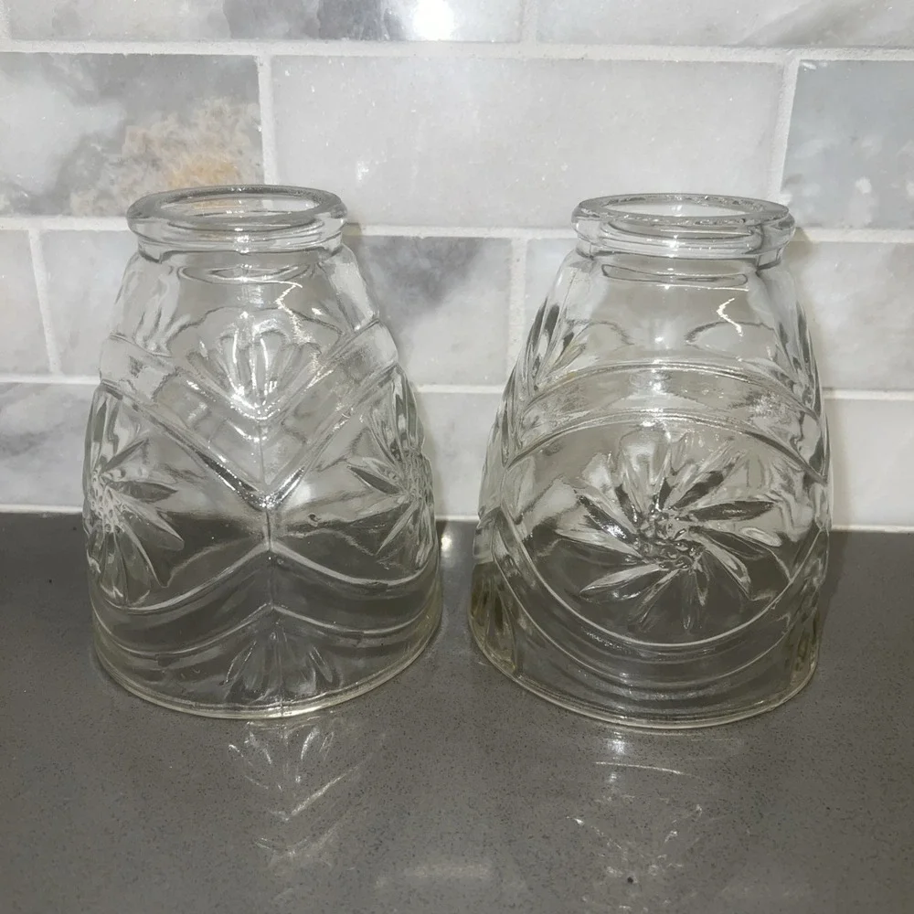 2 Clear Cut Glass Daisy Light Fixture Fan Replacement Shade Globe Bell Shape