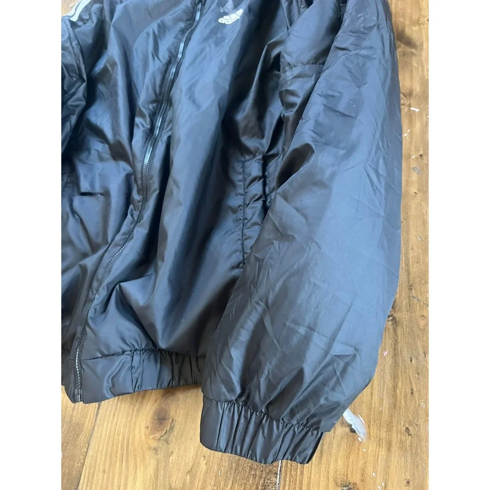 Adidas Mens Black 3-Stripe Full Zip Windbreaker Jacket Large Mock Neck Athletic
