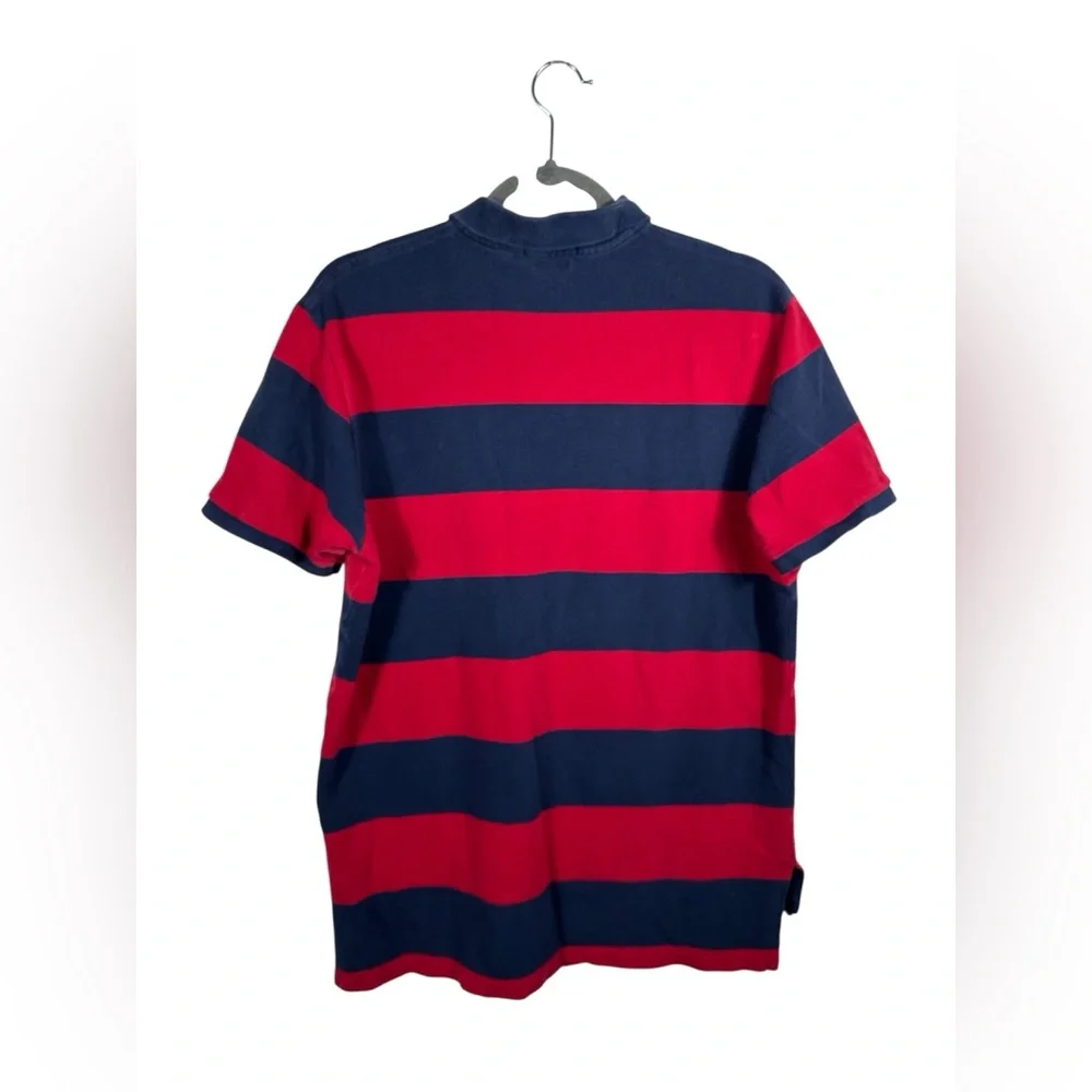 Polo Ralph Lauren Custom Fit Polo Shirt Mens Large Red Navy Striped Short Sleeve