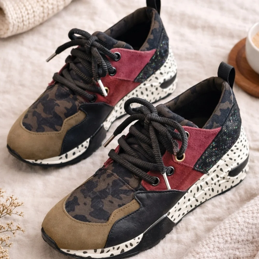 Steve Madden Cliff Chunky Sneakers Women’s Size 6 Mixed Media Animal Print