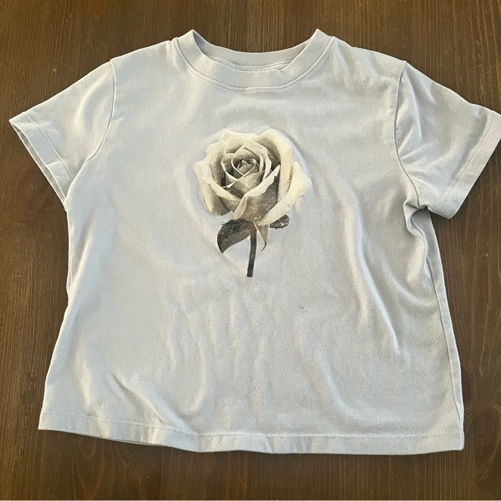 Abercrombie Kids Light Blue Tee with Monochrome Rose