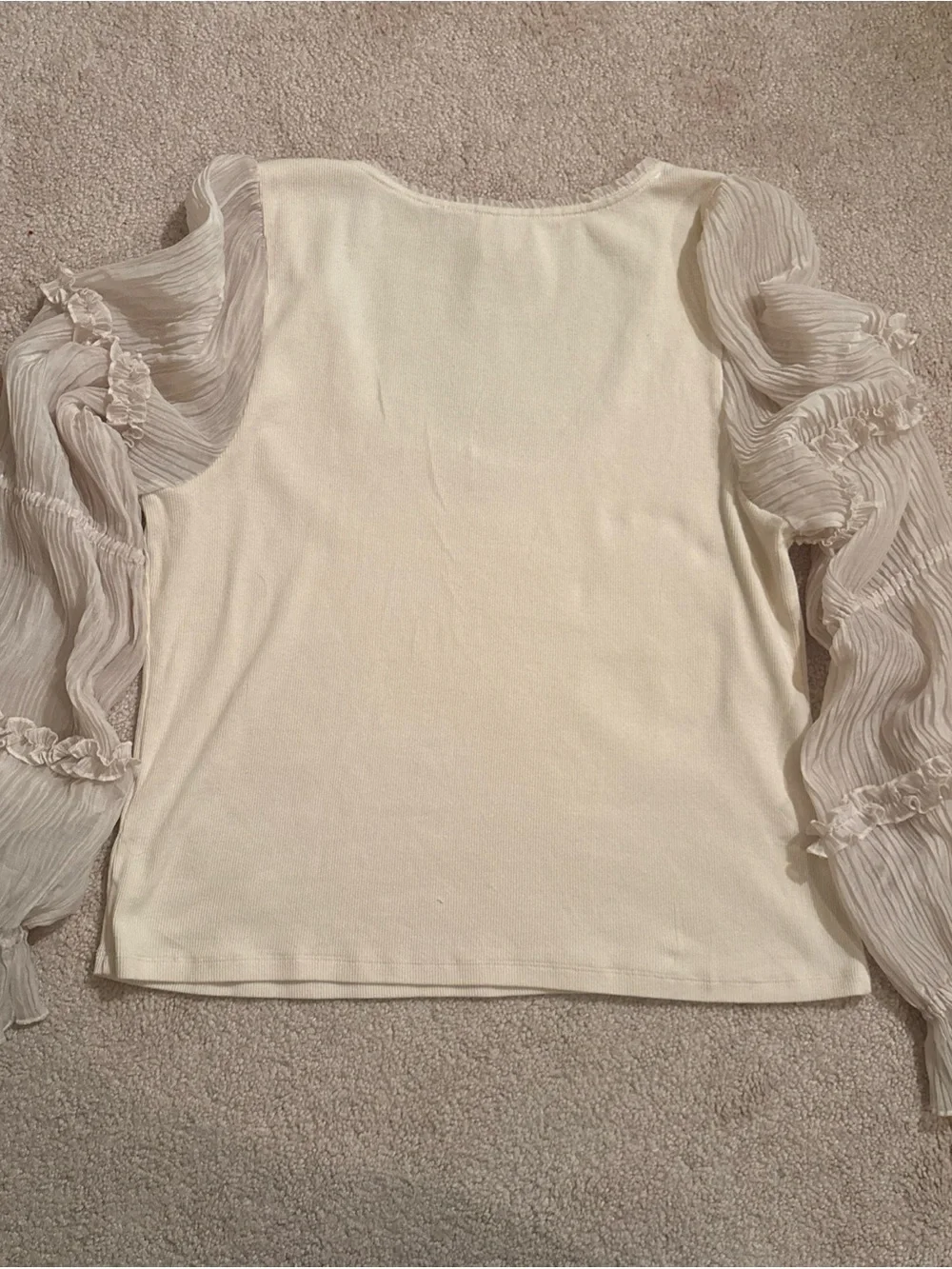 Anthropologie Cream Sheer-Puff Long-Sleeve Scoop Top