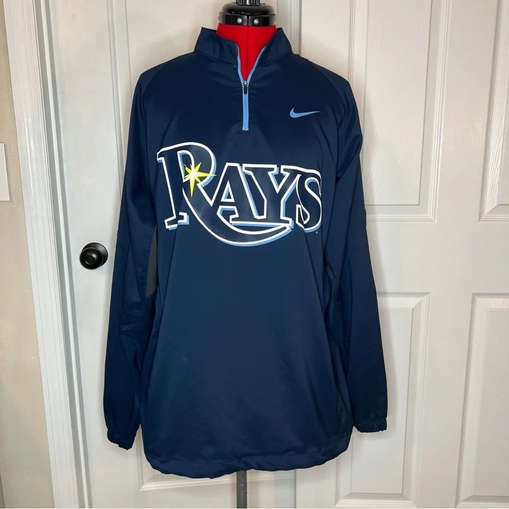 Nike Tampa Bay Rays Vented Pullover Jacket Navy Blue Lightweight 1/4 Zip Mens L