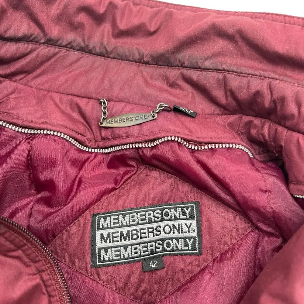 Members Only Jacket Mens Sz L Bomber Racer‎ Full Zip Pockets 80s Maroon Al Bundy