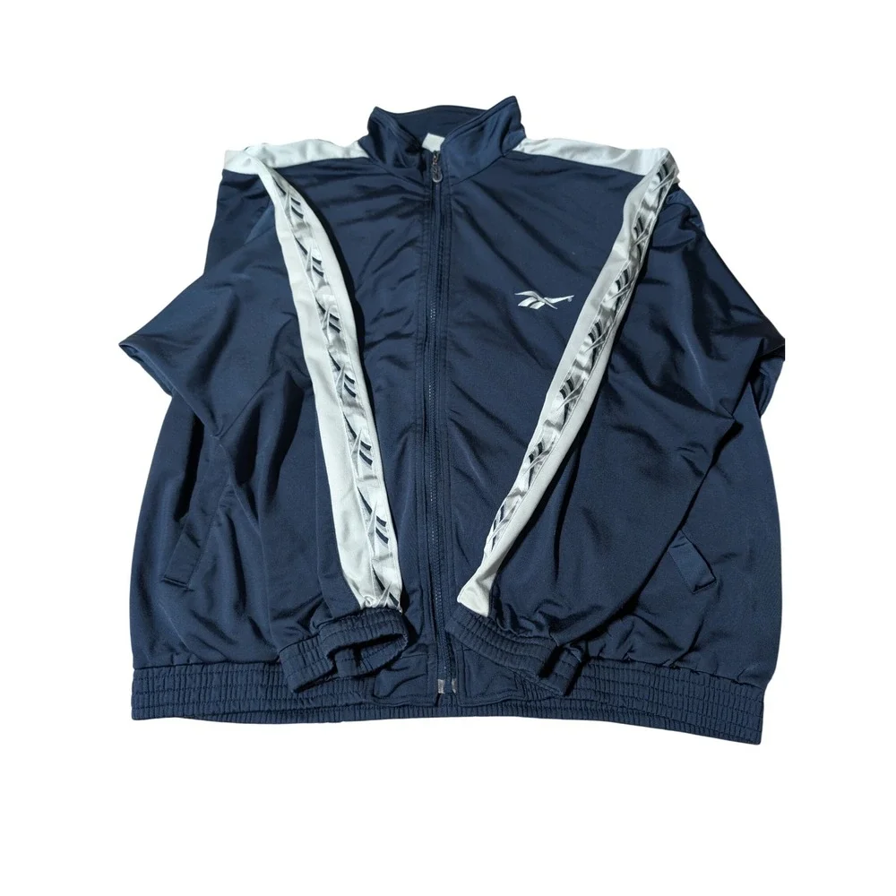 Reebok Track Jacket Full Zip Blue & White Athletic Stripes Menswear‎ Sz XL 0271