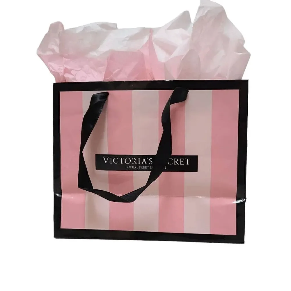 💗 VICTORIA'S SECRET Empty Paper Pink Shopping Gift Bag Cloth Handles w/Tissues