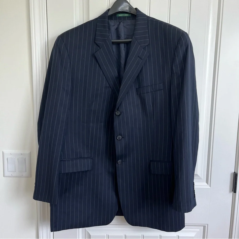 Lauren Ralph Lauren Mens Navy Striped Jacket Blazer Sport coat Wool 46L 3 button