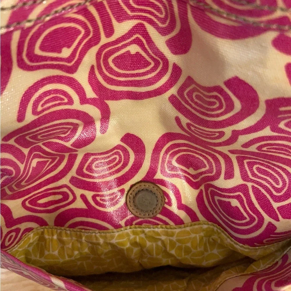FOSSIL Key Per Coated Canvas Leather Trim Multi Pattern Hobo  Purse